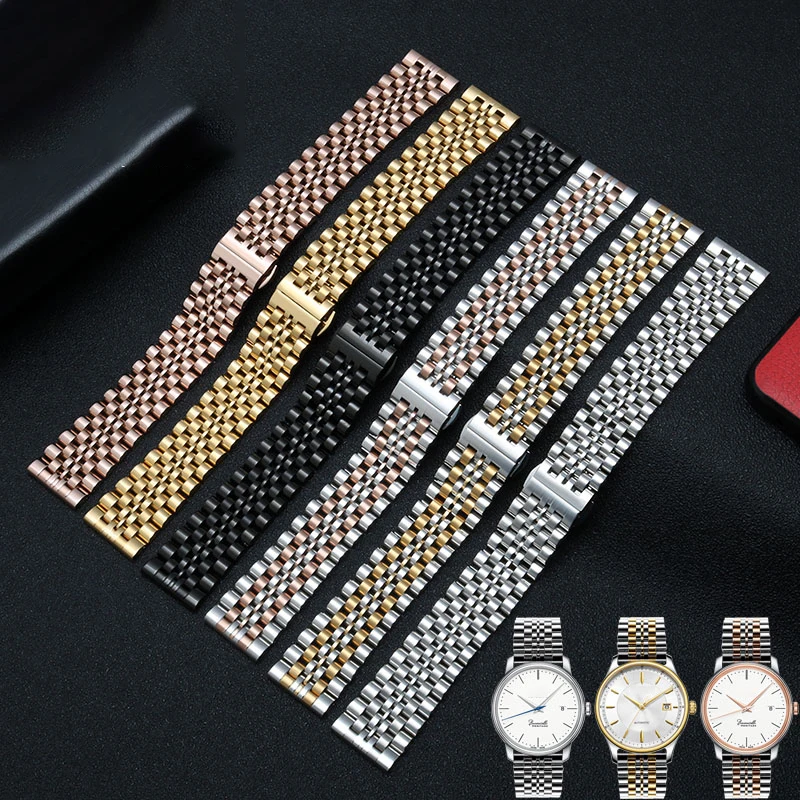 Stainless Steel Seven Bead Watch Strap 14/16/18mm 20mm 22mm Solid Butterfly Buckle Men and Women Universal Watchband Accessories