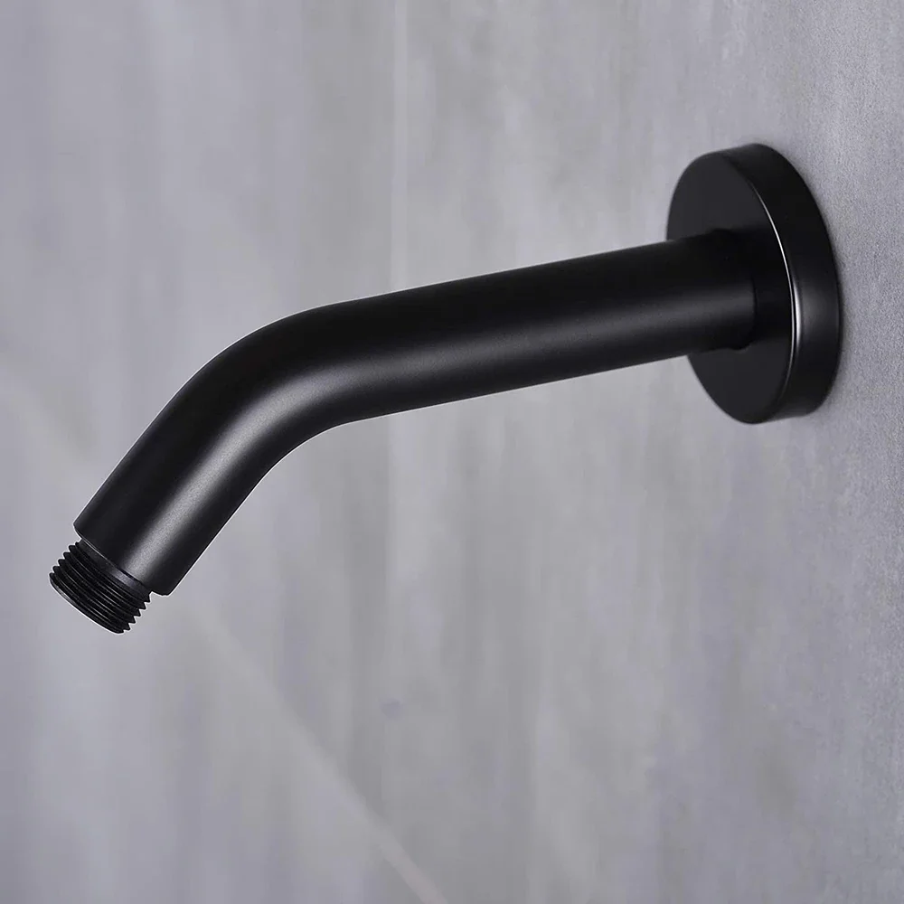 6 Inch Shower Arm and Flange - Solid Brass Wall Mounted Shower Arm Replacement for Fixed Shower Head Matte Black