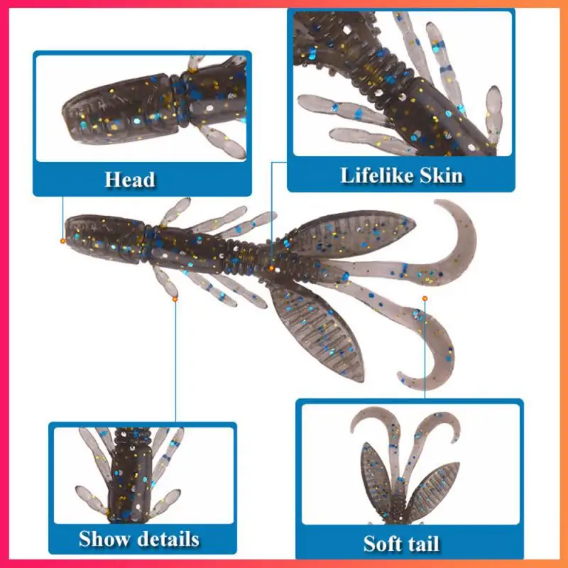 12PCS Fishing Lures 55MM 1.4g Soft Lure Fishing Lures Soft Silicone Baits Shrimp Gear Fake Bait Soft Insect Bait Fishing Tackle