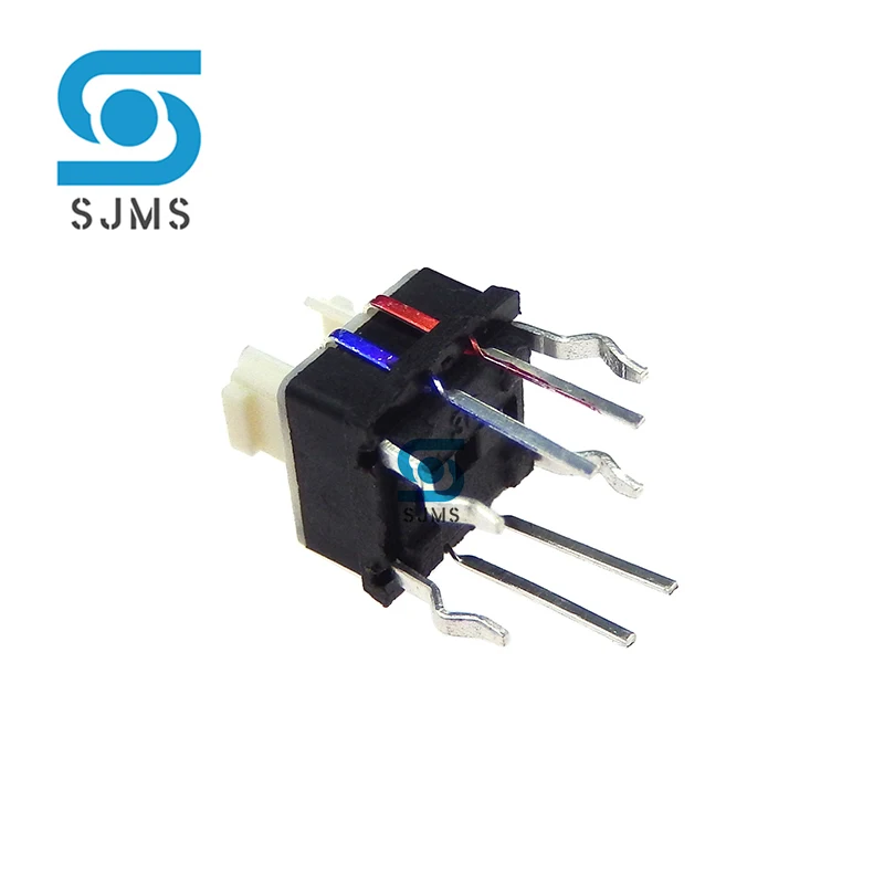 1Pcs 6.4*7.2*7mm DIP 8Pin With Light LED Through Hole Reset Micro Push Button Tactile Momentary Switch With LED Red Blue Light