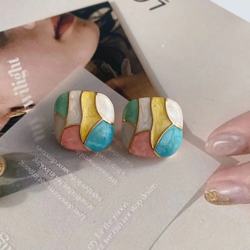 Contrast Color Trendy Niche Design Fashion Jewelry Korean Style Earrings Ear Studs Girl Stud Earrings Women Square Earrings