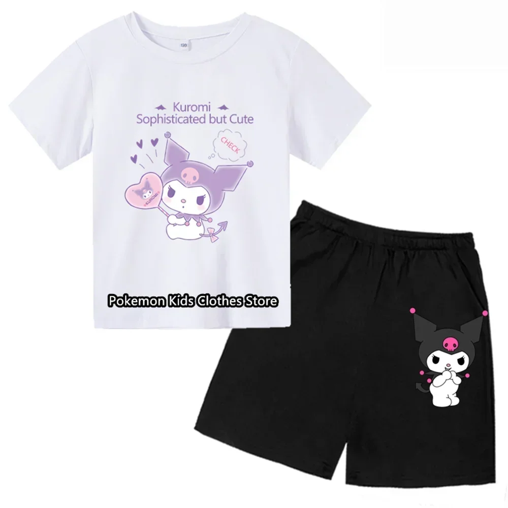 Summer Kuromi T-shirt 3-14 Year Old Melody Girls Cartoon Anime Pattern Children's Girls Boys Fashion Short Sleeves