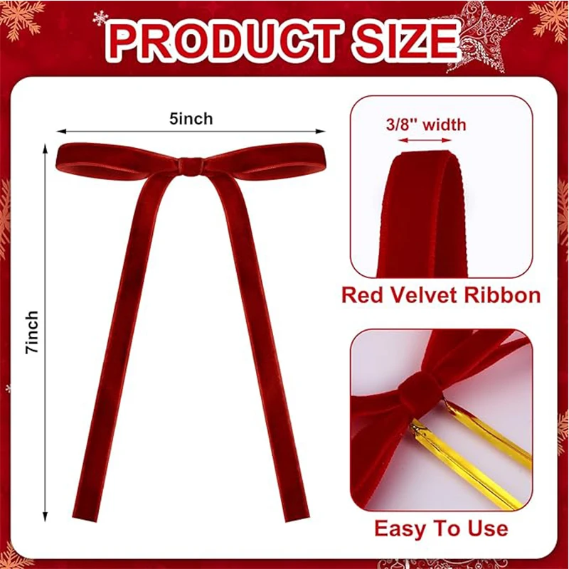 10/20Pcs 18cm Velvet Bow Christmas Tree Ornament Vintage Velvet Ribbon Bow for Home Party New Year Gift DIY Wreath Decoration