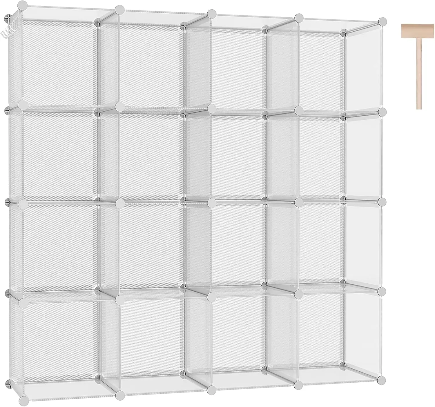 

16-Cube Storage Organizer, Modular Closet Shelves, Transparent Twill, 48.4' L × 12.4' W × 48.4' H