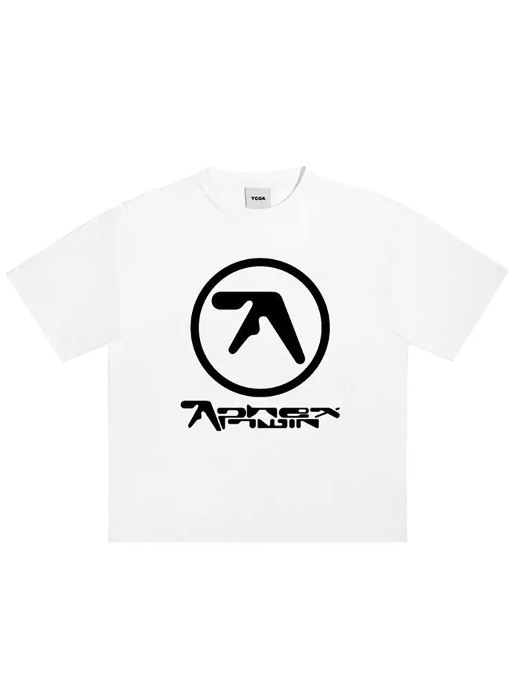 Aphex Twin Tシャツ XL ホワイト エレクトロニカ Y2K Men's Oversized Cotton T-Shirt Y2K Streetwear
