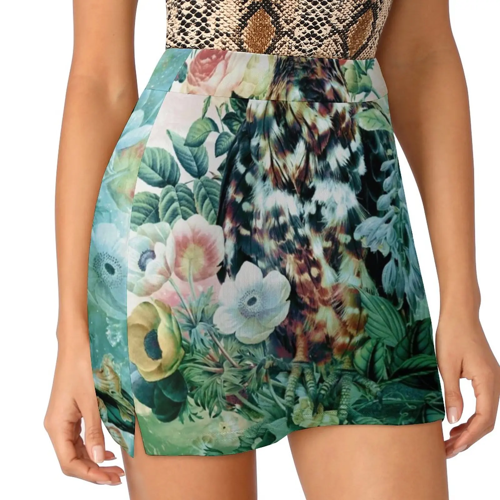 Bird In Flowers Women's skirt Mini Skirts A Line Skirt With Hide Pocket Wildlife Bird Flowers Collage Homedecor