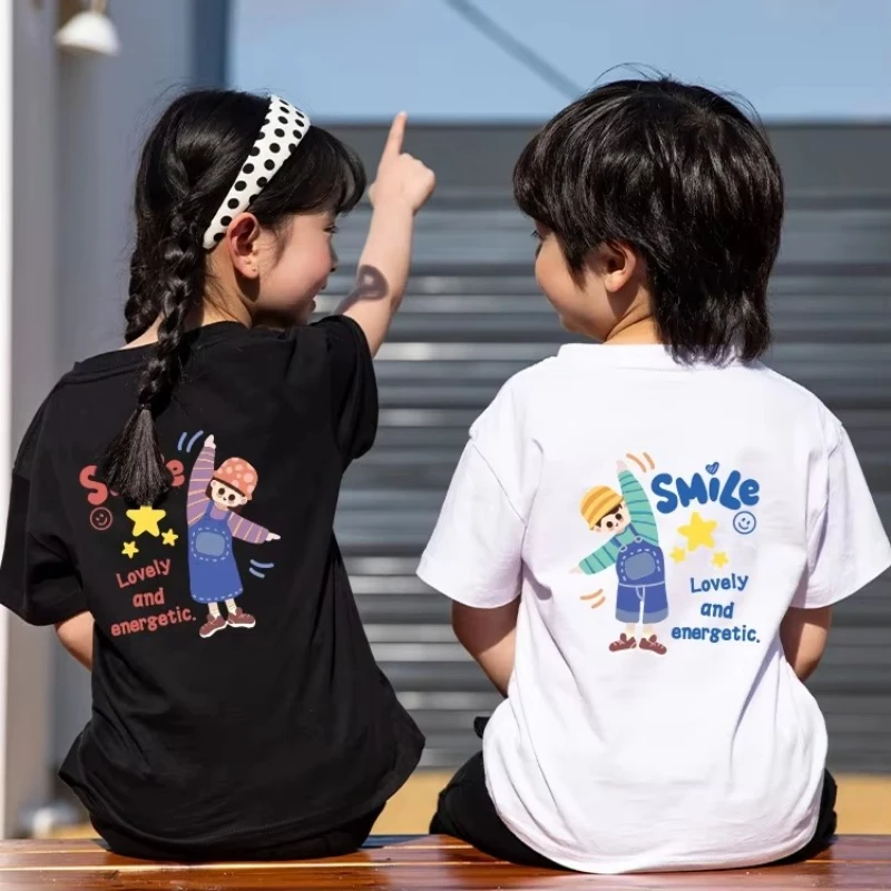 New Korean Family Matching Outfits Cotton T-shirt Mother Daughter Kids Baby Cartoon Tops Parent-child Outfits Summer Casual Tees
