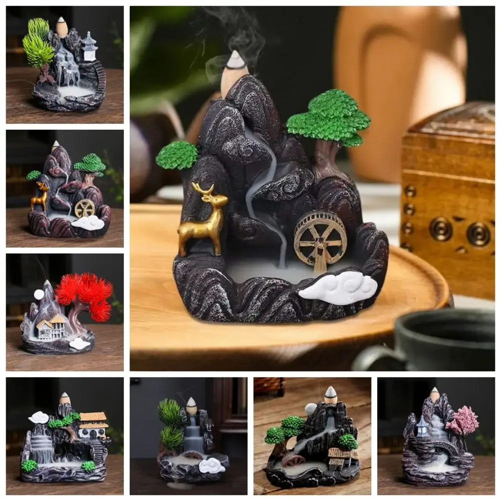 With Backflow Incense Cones Waterfall Incense Burner Retro Resin Backflow Incense Holder Exquisite Backflow Incense Burner