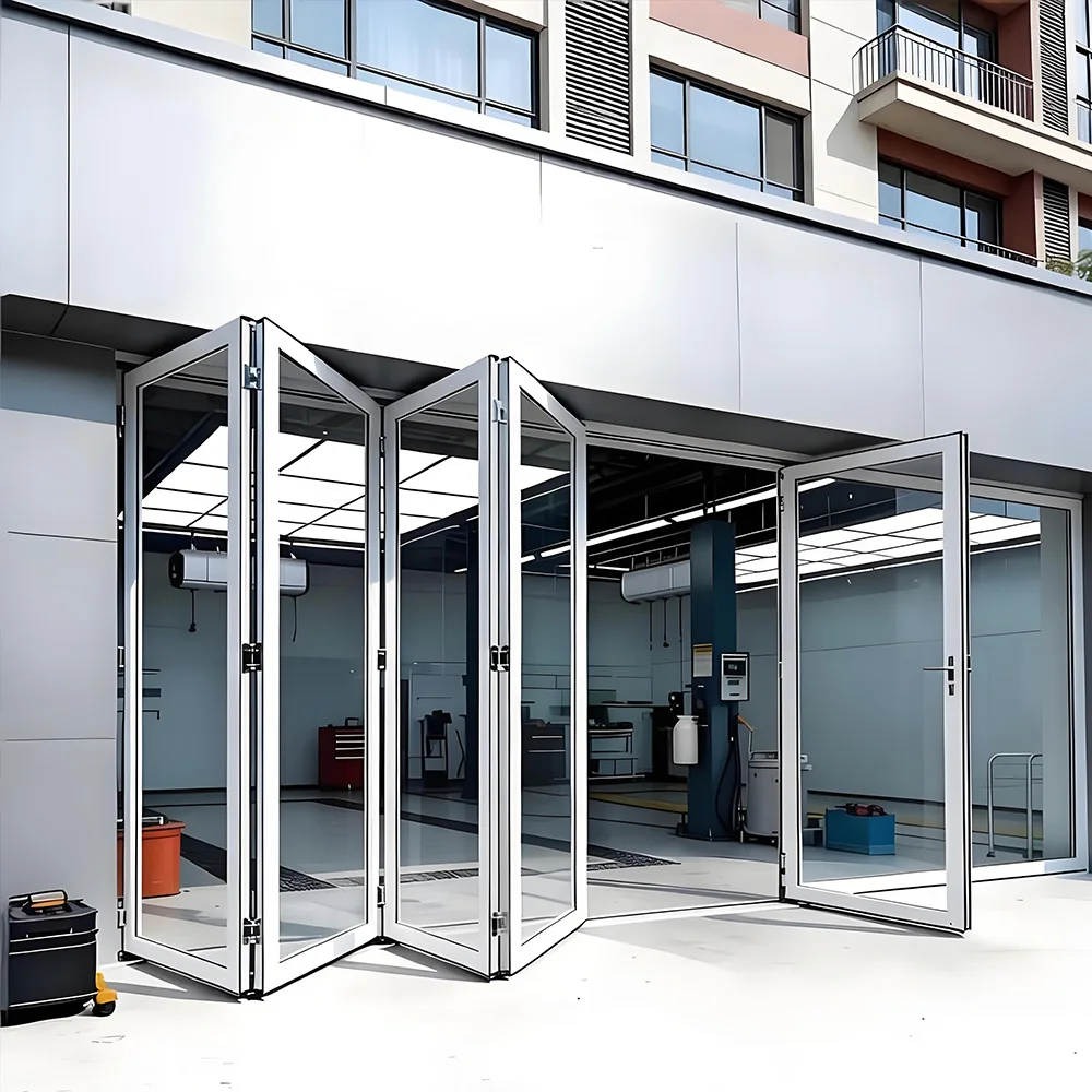 

Sixinalu Folding Door Thermal Break Aluminum Profile Alloy Frame Sliding Accordion Bi Fold Door Customize Double-glazed Home