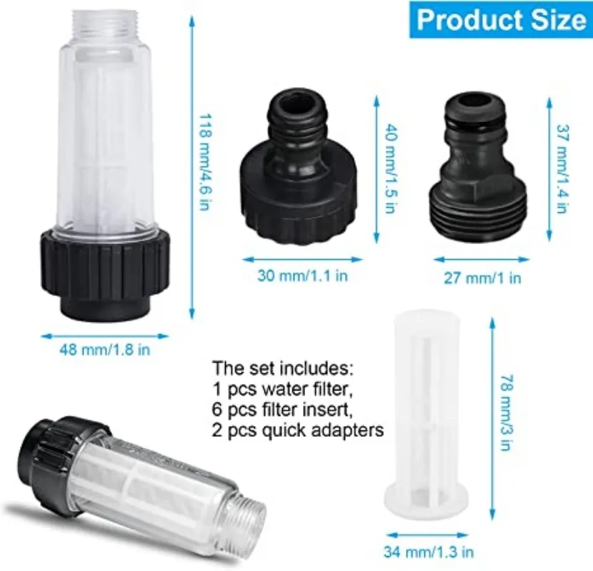 Water Filter for Pressure Washers 3/4 Inch Connection (with Filter Cartridge) for Kärcher K2 K3 K4 K5 K6 K7-2 Pack