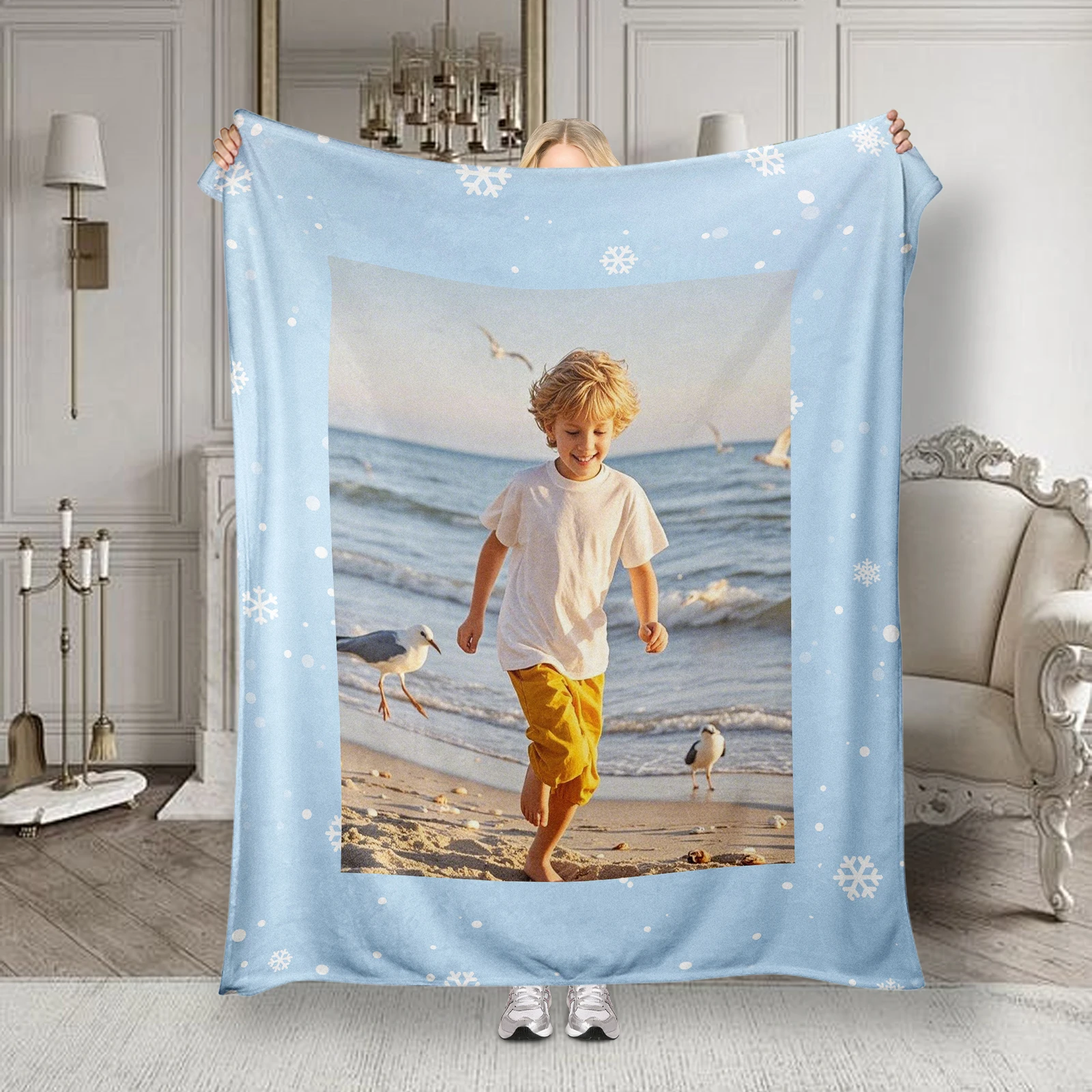 Personalized Blanket Record Your Child's Innocent Smile While Playing In the Water At The Beach Sofa Bedroom Beach Available