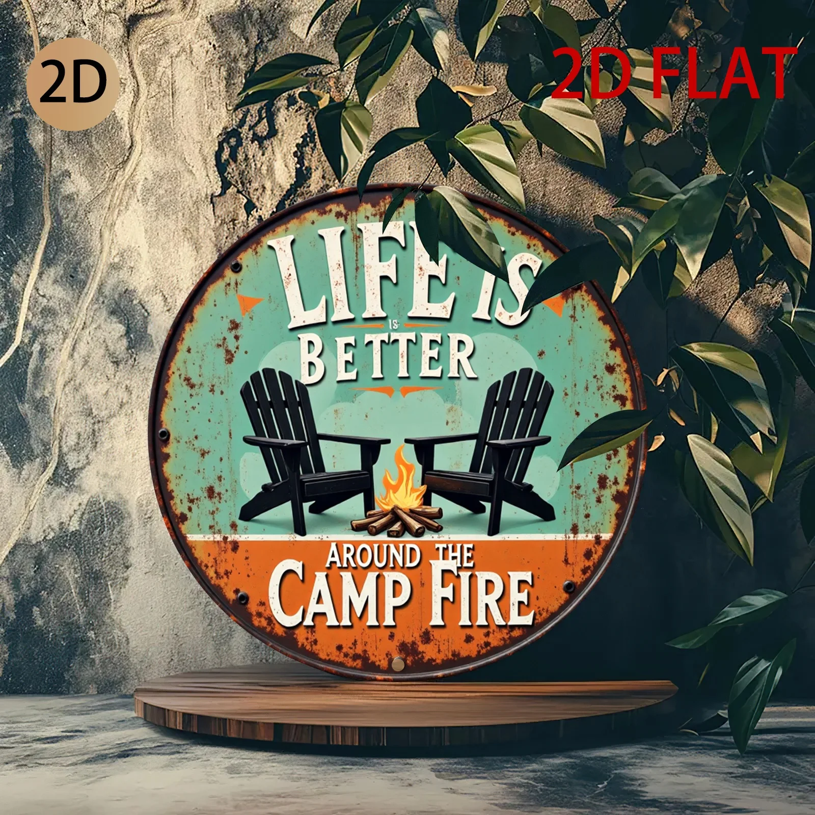 CIFBUY Vintage Rustic Round Aluminum Wall Art Sign Better Life By Campfire, Waterproof Durable Home Decor for Cabin Patio Lodge