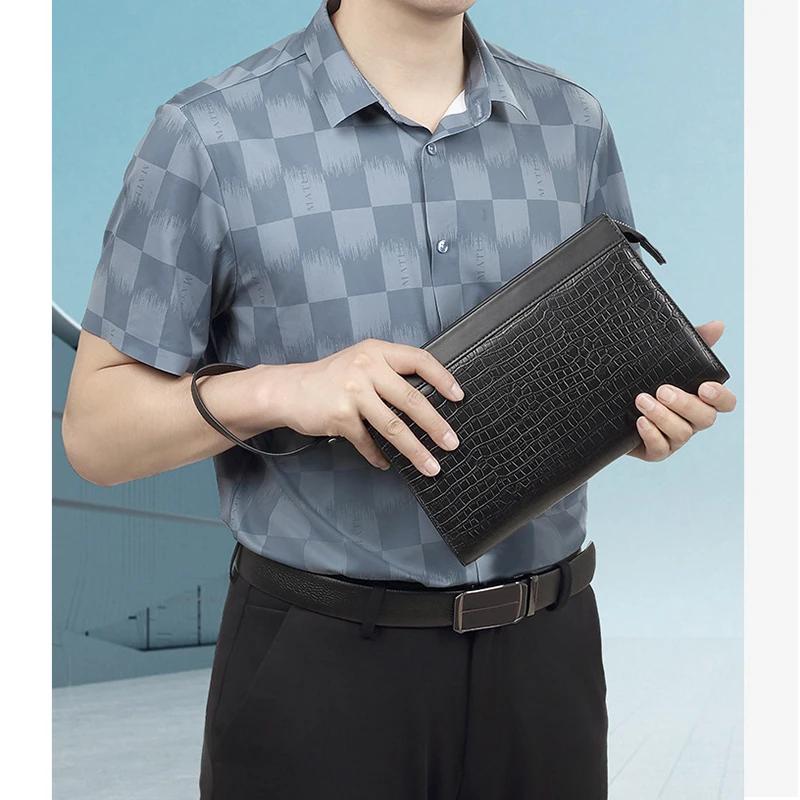 Men'S Genuine Leather Clutch Bag Cowhide Pouch Long Luxury Crocodile Wallet Passcard Square Holder Pouch Hand Portable Bag Male