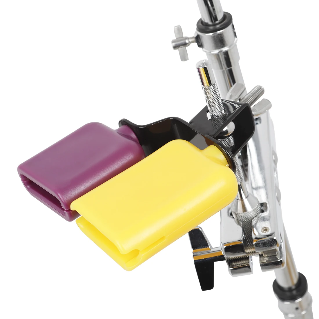 

Bicolor Cowbell for Drum Percussion Instrument Accessories Double Mounted Low High Knocker Double Cow Bell Kit Yellow And Purple