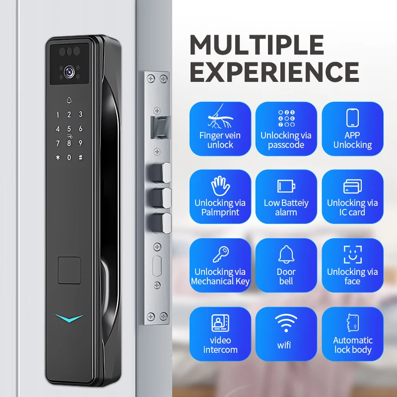 Smart Door Lock with Cat Eye Remote Video Card Unlocked Home Connect Wifi App Fingerprint Gate Digital 3D