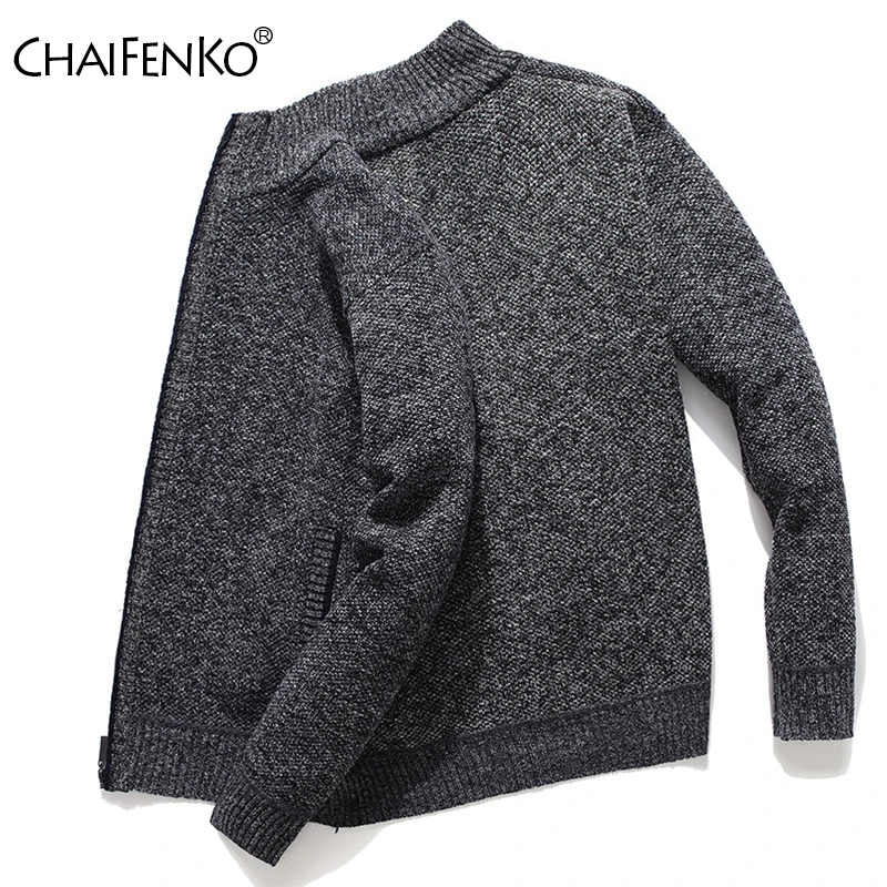 Man Winter Thickening Fleece Cardigan Jacket New Solid Color Stand Collar Zipper Sweater Simplicity Fashion Keep Warm Coats Man