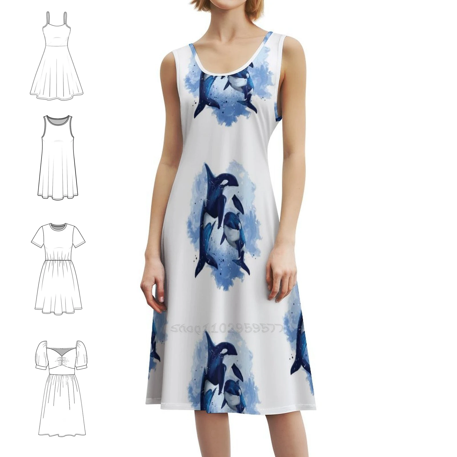 

Two Orca Whales Watercolor Bohemian Sleeveless Dress For Women Print Beach Party Dresses Orca Is My Spirit Animal Orca Spirit