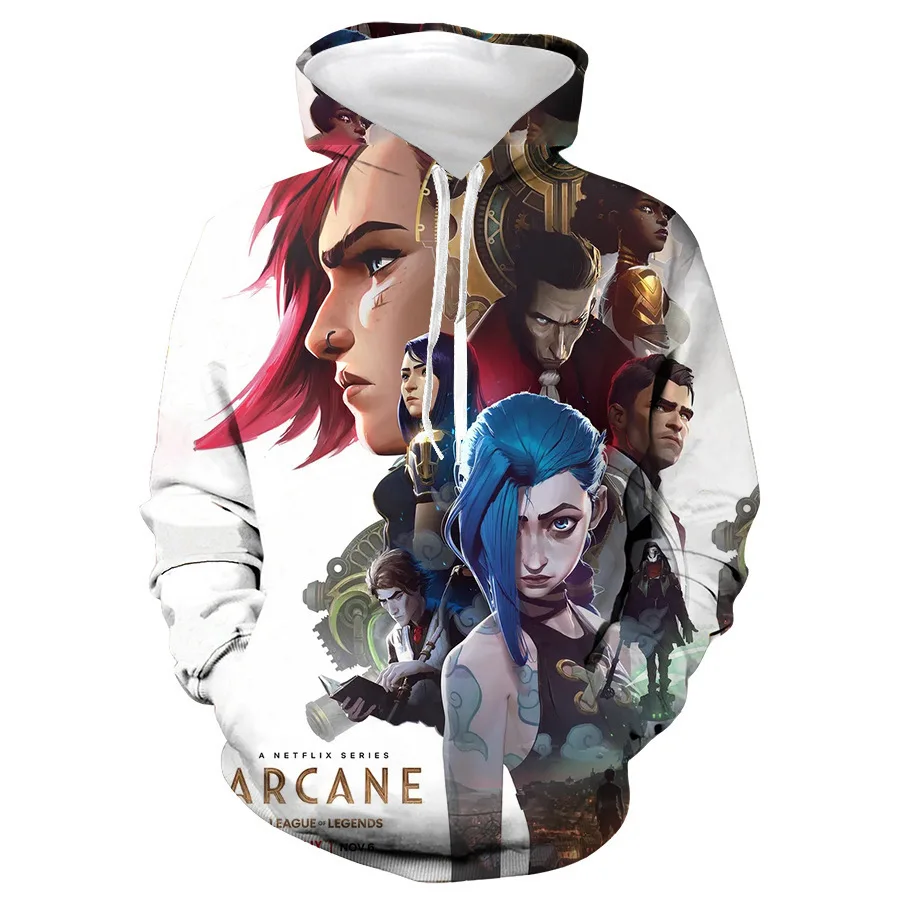 Gioco LOL Cosplay Jinx Arcane felpa con cappuccio con cerniera uomo e donna Anime Casual Sportswear felpa giacca stampa 3D nuovo