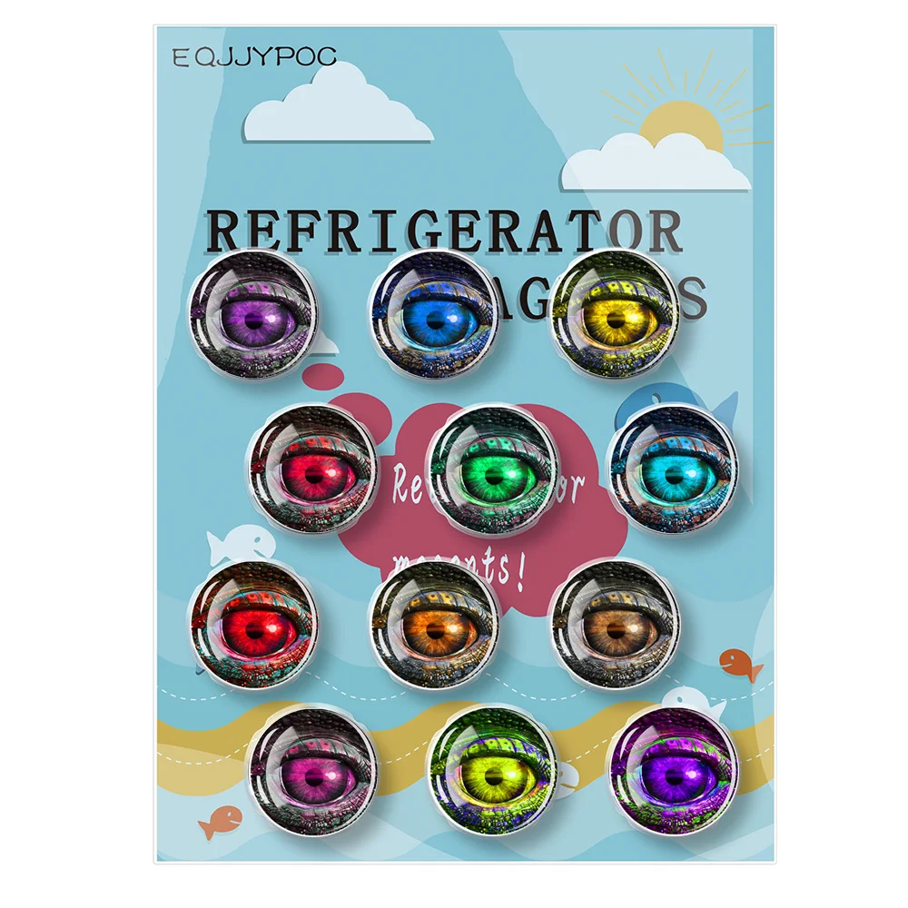 

Complete set of Refrigerator Magnets 12 PCS Evil Eye Circular Decorative Magnets 30MM Glass Magnet Fixed Whiteboard Suction