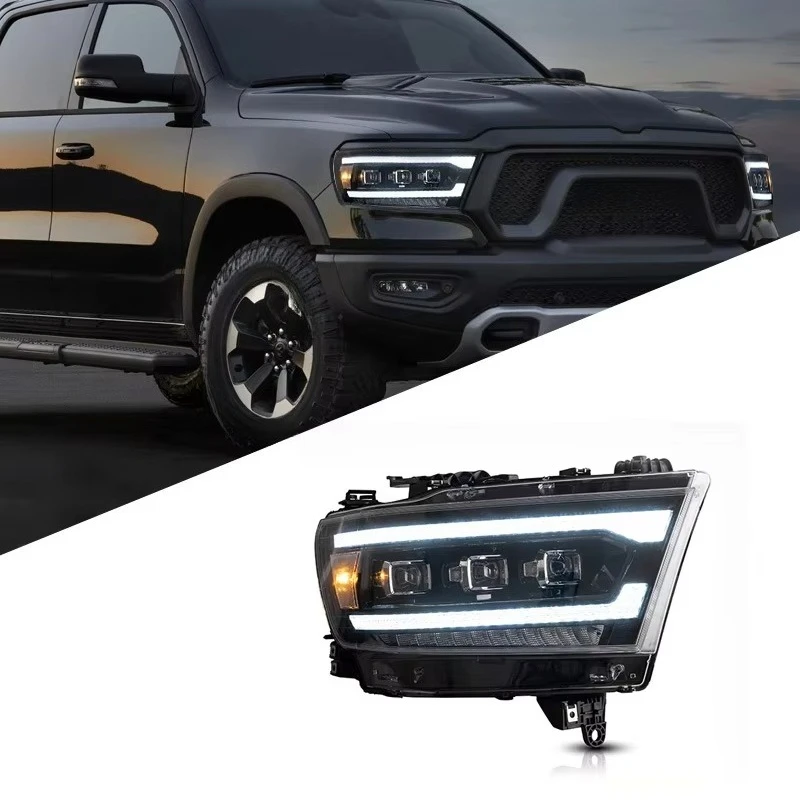 مجموعة مصابيح أمامية جديدة لعدسة LED 19-22 RAM 1500 12V 6000K التحديثية/الترقية مع الإعداد العالمي