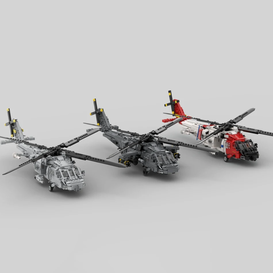 مجموعة MOC Military Series Sikorsky H-60 - بلاك هوك، سي هوك، جاي هوك، نموذج مكعبات بناء الطيران DIY ألعاب الطوب الكبار ﻿
