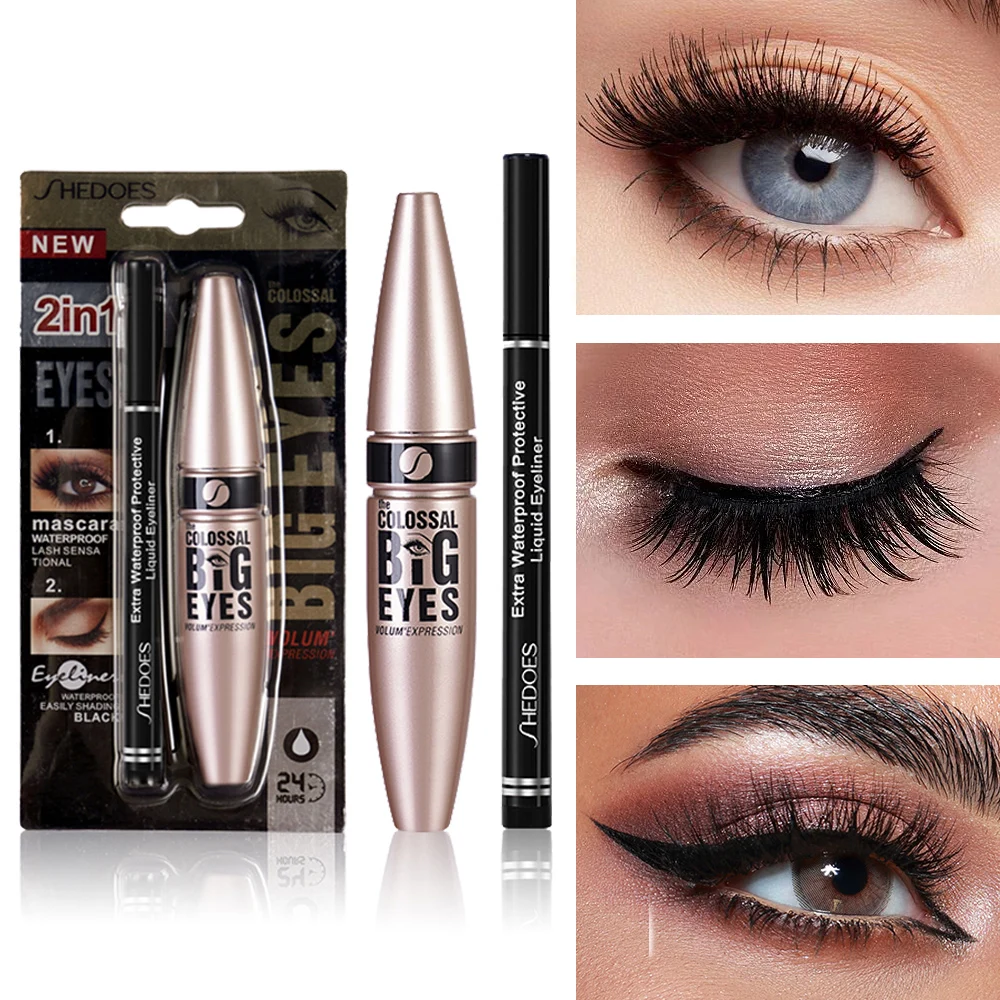 SHEDOES Mascara and eyeliner pencil set, waterproof mascara, durable curly eye makeup set