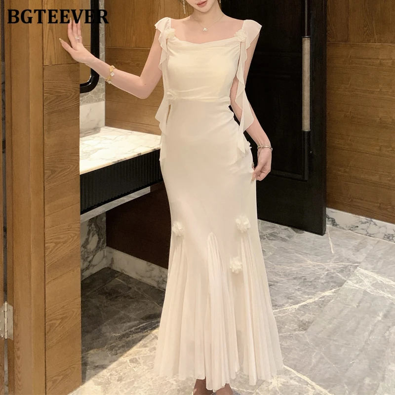 

BGTEEVER Spring Summer Fashion Square Collar Women Sleeveless Mermaid Dress Elegant Slim Ladies Bodycon Package Hip Dress