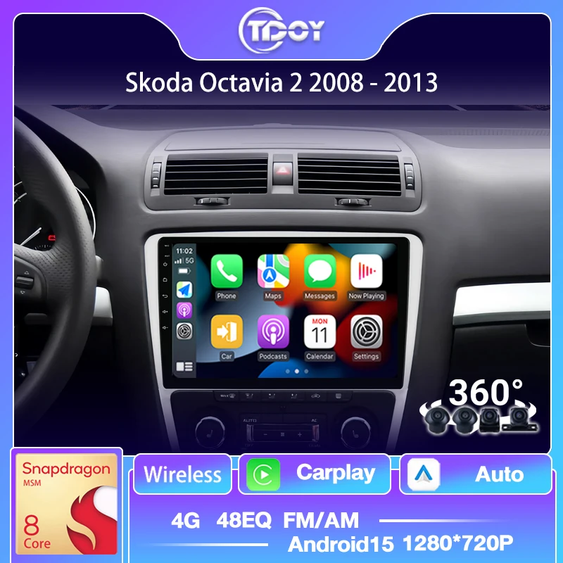 

Android 15 Car Radio For Skoda Octavia 2 A5 2008-2013 Carplay Android Auto Multimedia Stereo Player GPS FM HD Touch Screen Audio