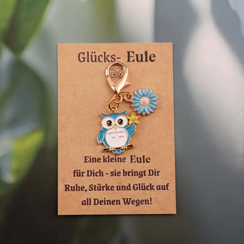 5/10itemGlücks‑Eule Lucky Owl Daisy Keychain Set Includes a German greeting card Small and Exquisite School bag backpack persona