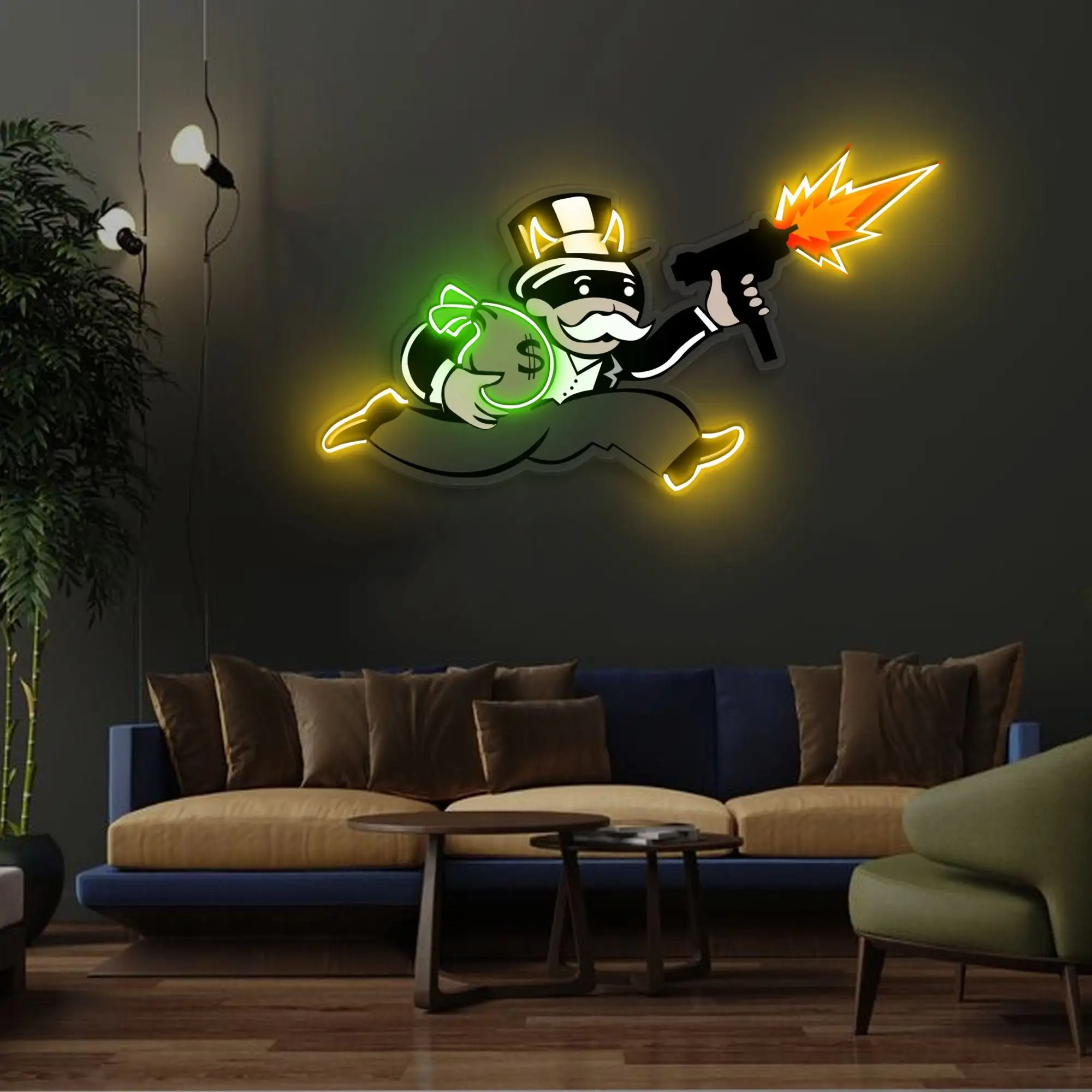 Dolloar-cartel de neón personalizado para decoración de pared, cartel de acrílico con impresión UV, Led, para dormitorio y habitación, hecho a mano