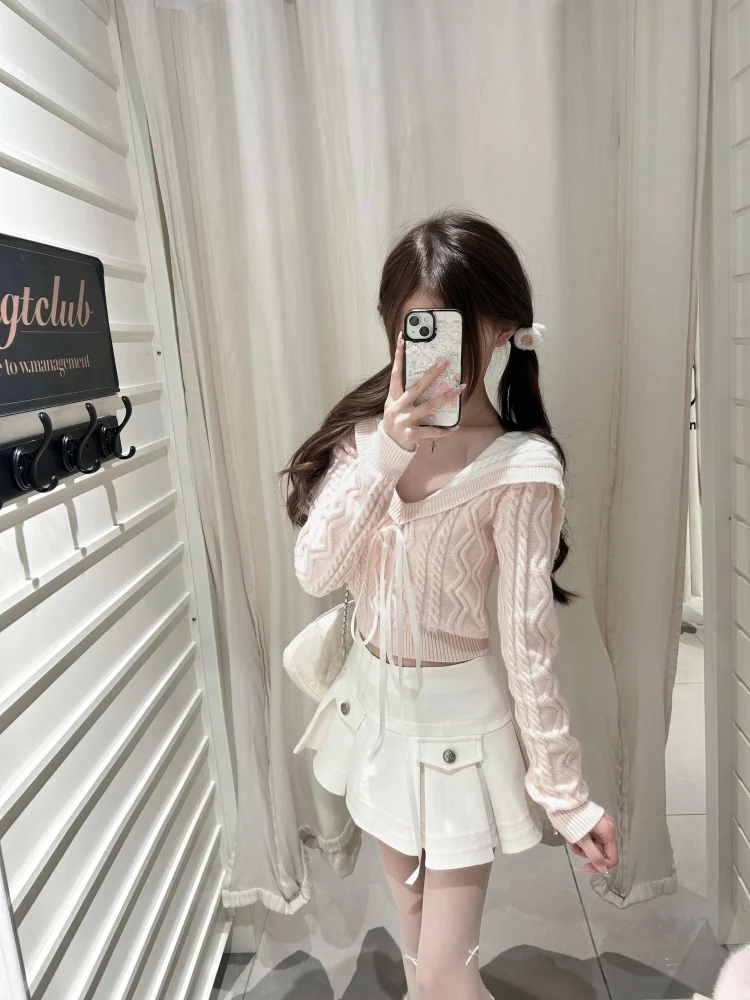 

Nautical S College Sle Sweet Pure Desire V-Ne Knitted Sweater A-Line Skirt Two-Piece Set Women's Faion Winter Outfit