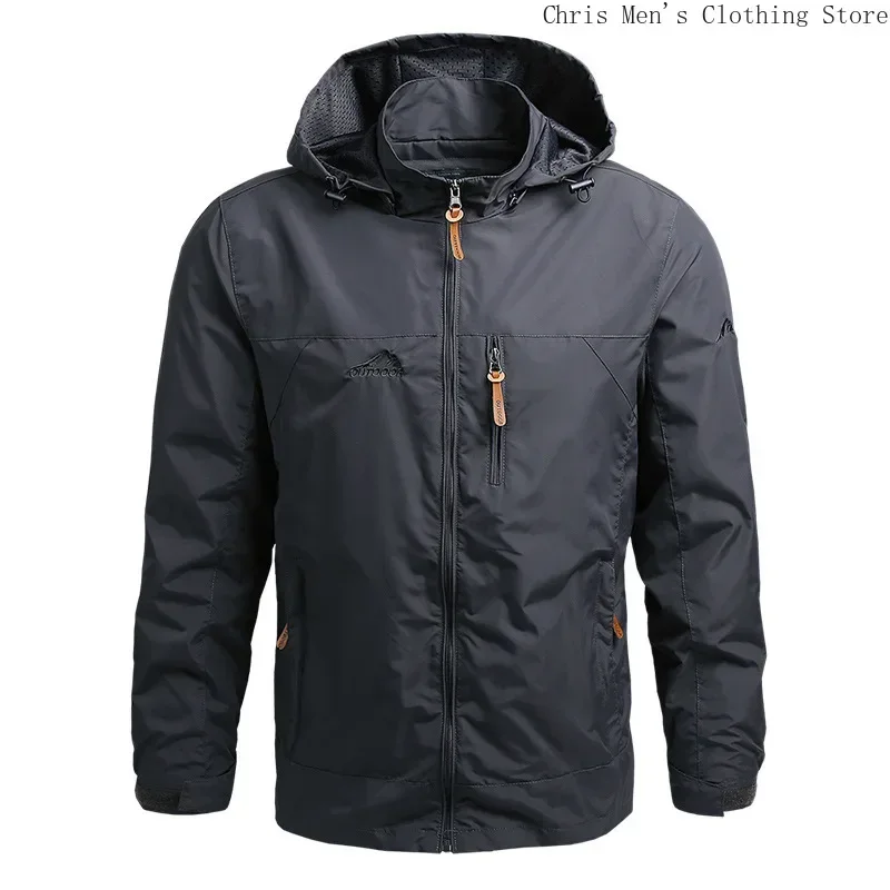 Waterproof Outdoor Hooded Coat Men's Trench Coat Oversized Jacket Sports European Size M-5XL Wilderness Climbing Thin Man Coat