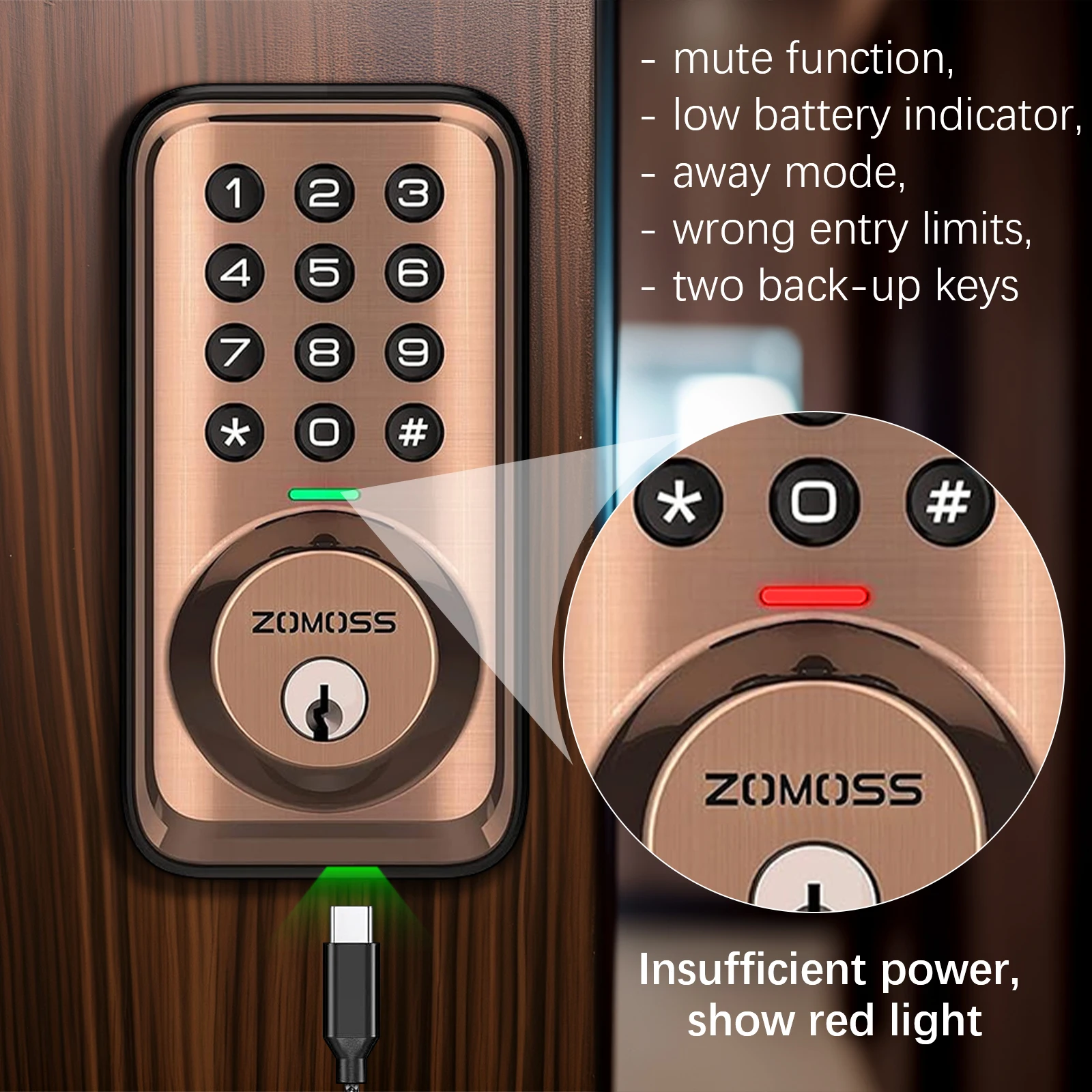 ZOMOSS Keypad Door Lock-Keyless Entry Door Lock-Smart Deadbolt Lock-Anti-Peeking Password-Auto Lock Easy To Install