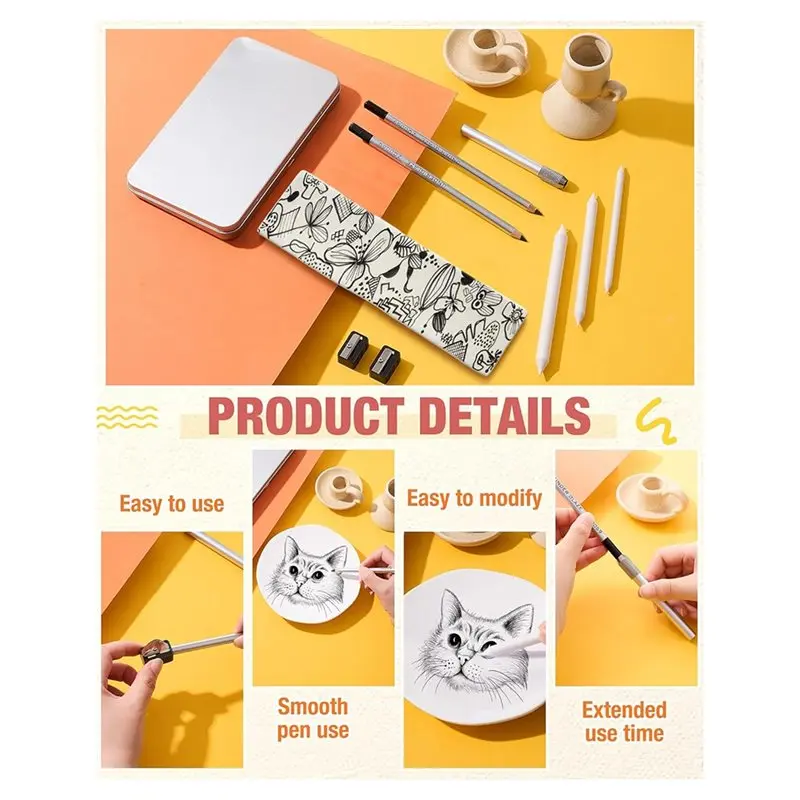 BAAG-Underglaze Pencil Kits 9 Pcs- 2 Pcs Black Pottery Pen Included For Decorating Under Ceramic Bisque Ware