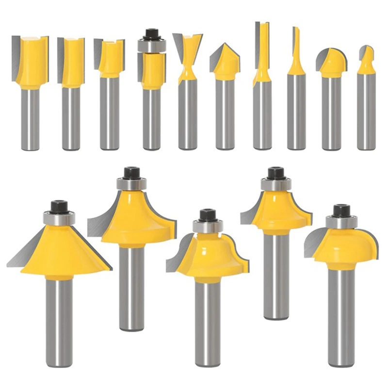 A23T 15Pcs 6.35mm Router Bit Set Trimming Straight Milling Cutter Wood Bits Carbide Woodworking