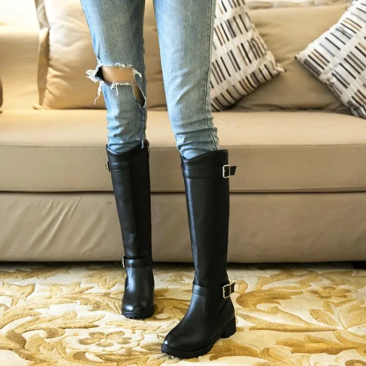 

Women's Boots The New Fashion Winter Round Head Zipper Low-heeled High Tube Women's Shoes Plus Size 33-50 Heel Height 4cm Black