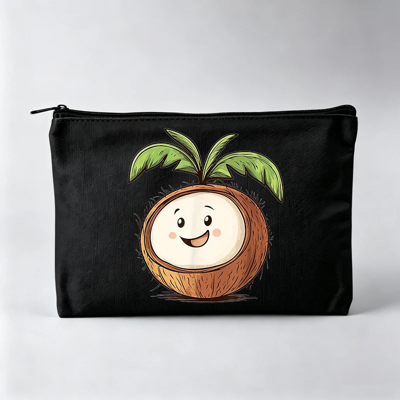 Women's Coconut Fruit Graphic Makeup Bag, Cute Style Cosmetic Storage Pouch for Daily Use