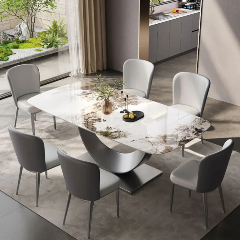 

Design Legs Metal Dining Table Chairs Waterproof Italian Rectangular Dining Table Set Luxury Tavoli Da Pranzo Modern Furniture