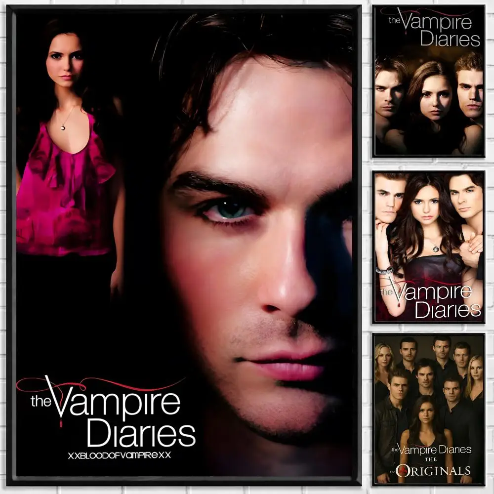 TV Series The Vampire Diaries Poster Self-adhesive Art Waterproof Paper Sticker Coffee House Bar Room Wall Decor