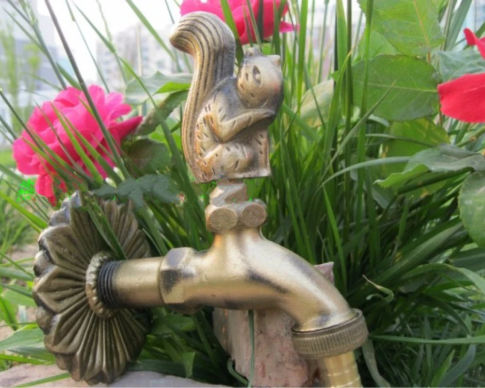 

Decorative outdoor faucet rural animal shape garden Bibcock with antique bronze squirrel for washing machine tap