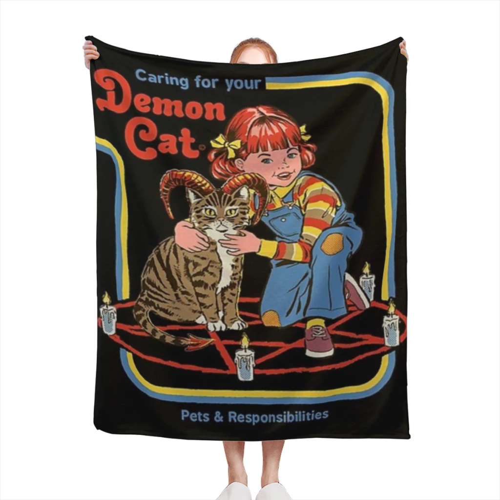 

Caring For Your Demon Cat Medium Blanket Fluffy Soft Bedroom Decor Sofa Blankets Comforter Home and Decoration