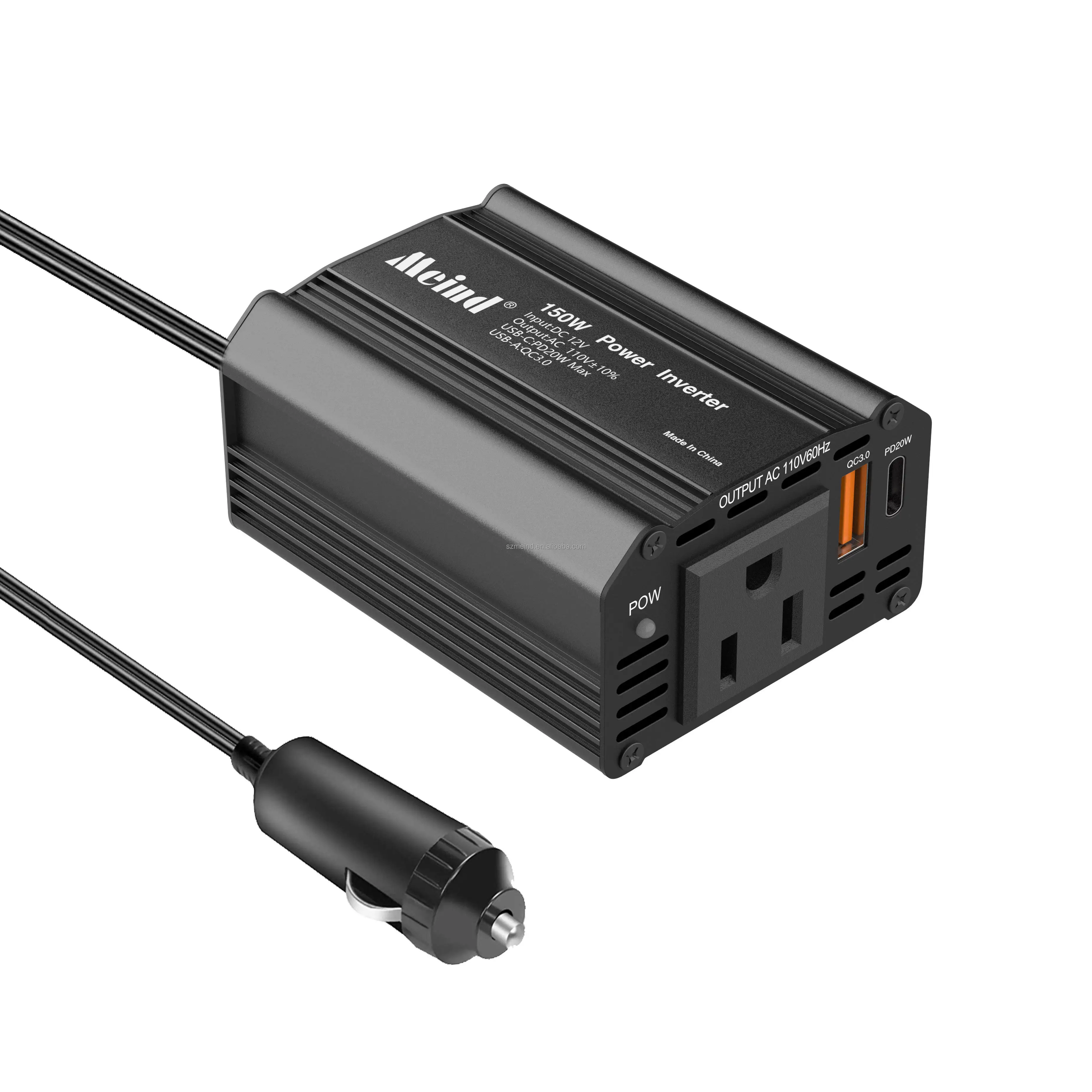 Meind 150W Car Power Inverter PD 20W&QC 3.0 USB Charger DC 12V to AC 110V  Converter Laptop Charger Outlet Adapter for Car