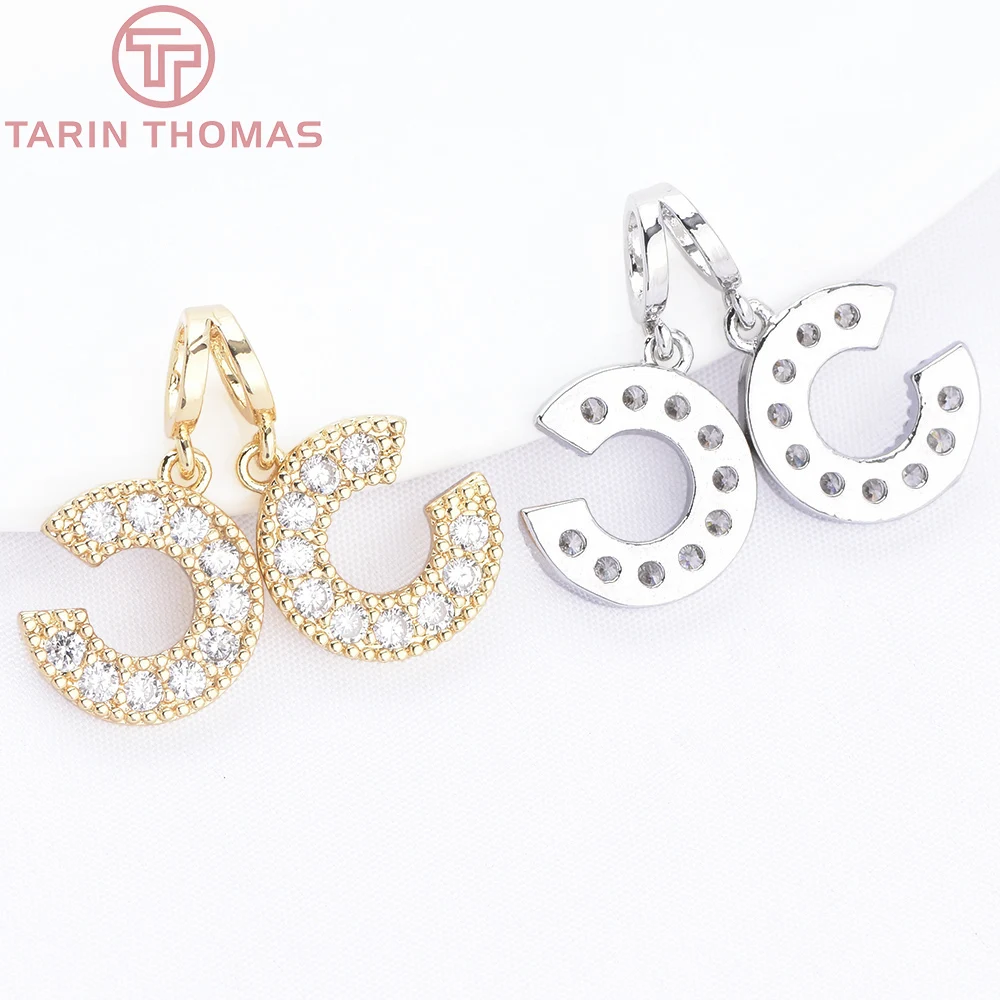 (9555) 4PCS 21MM 18K Gold Farbe Messing mit Zirkon Doppel C-förmigen Anhänger Hohe Qualität DIY schmuck Machen Erkenntnisse Großhandel