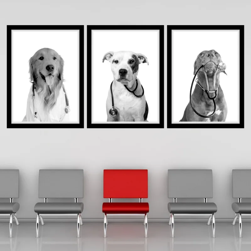 Dogs Cats with Stethoscopes Poster Printable Vet Med Canvas Painting Wall Art Veterinary Vet Office Animal Clinic Decor Mural