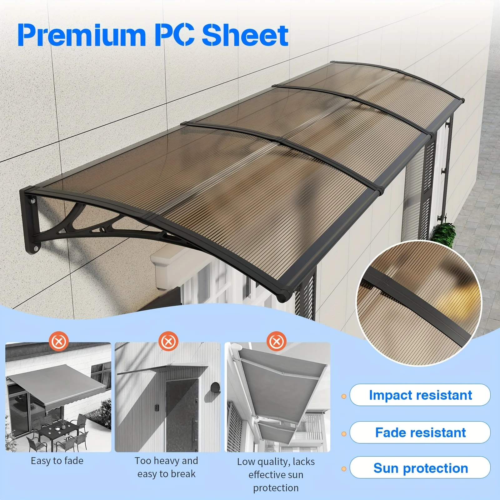 Polycarbonate Doors, Windows and Awnings; DIY Patio Canopies; Outdoor Porch Shades; Balcony and Garden Roofs – Sun, Rain, Snow