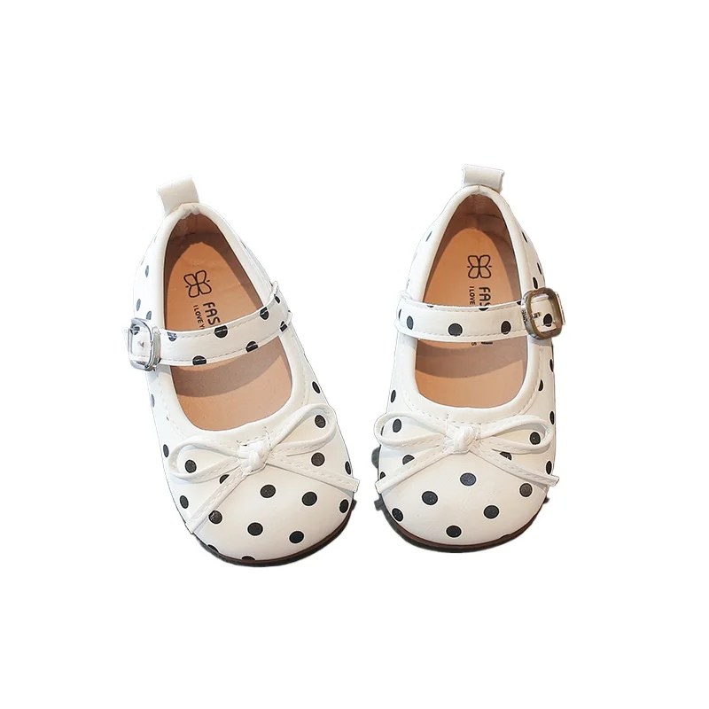 Wave Point Bow2026New Fashion and Versatile Girls' Princess Shoes Soft Soled Anti Slip Girls' Small Leather Shoes Learning Shoes