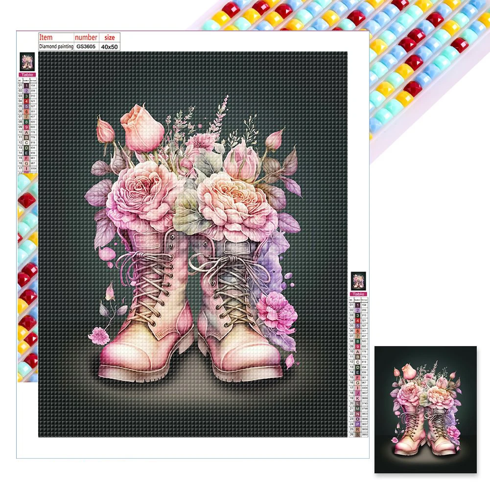 Boots Bouquet Diamond Painting Flowers Cross Stitch Kits Needlework 5D Diamond Embroidery Mosaic Rhinestones Home Decor Gift