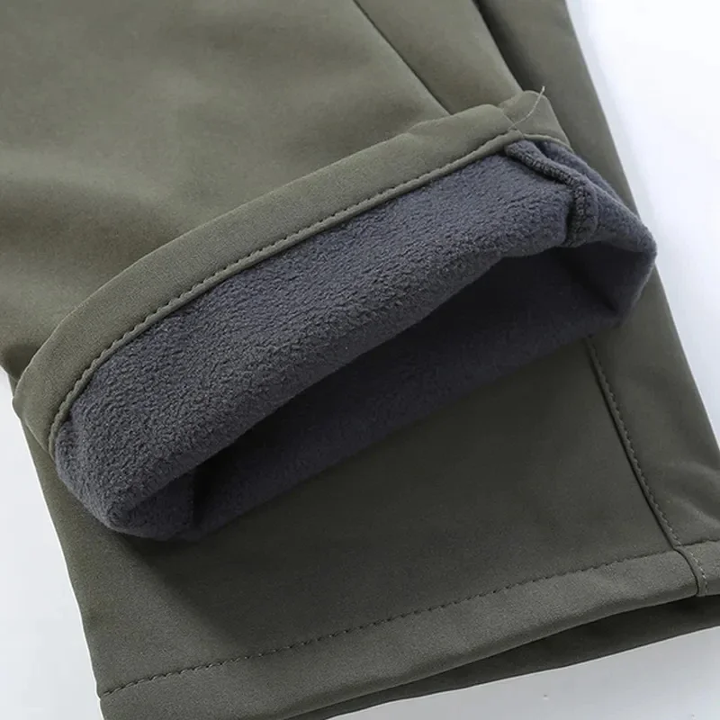 Foxxamo Winter Cycling Men Outwear Soft Shell Fleece Thermal Trousers Autumn Thick Stretch Waterproof Military Tactical Pants