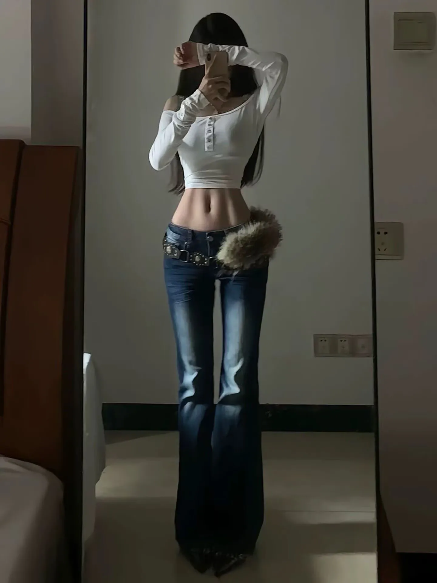 

Low Waist Wide Leg Jeans Women's Slim Fit Retro Waed Blue Jeans High Waist Trousers Cleanfit Cotton Stretch Denim