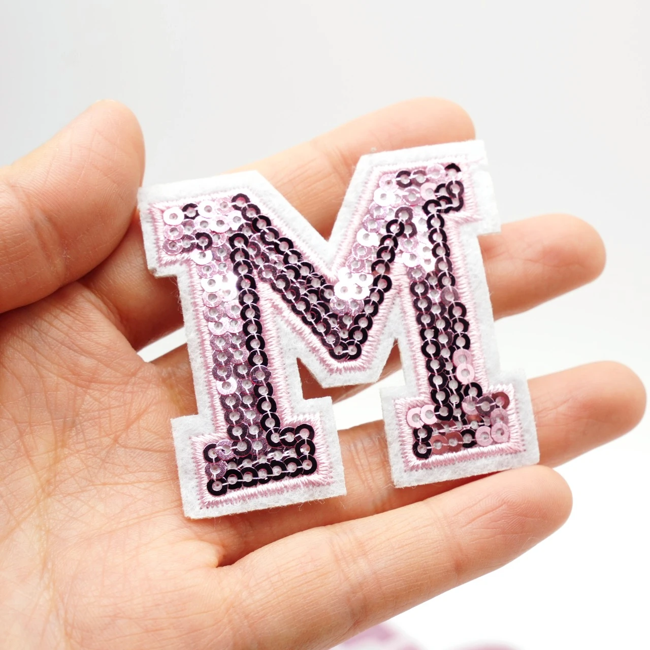 5CM Pink Sequins Letters Patch For Clothes Alphabet Iron on Garment Accessories Embroidered Applique Decoration Repair Patches